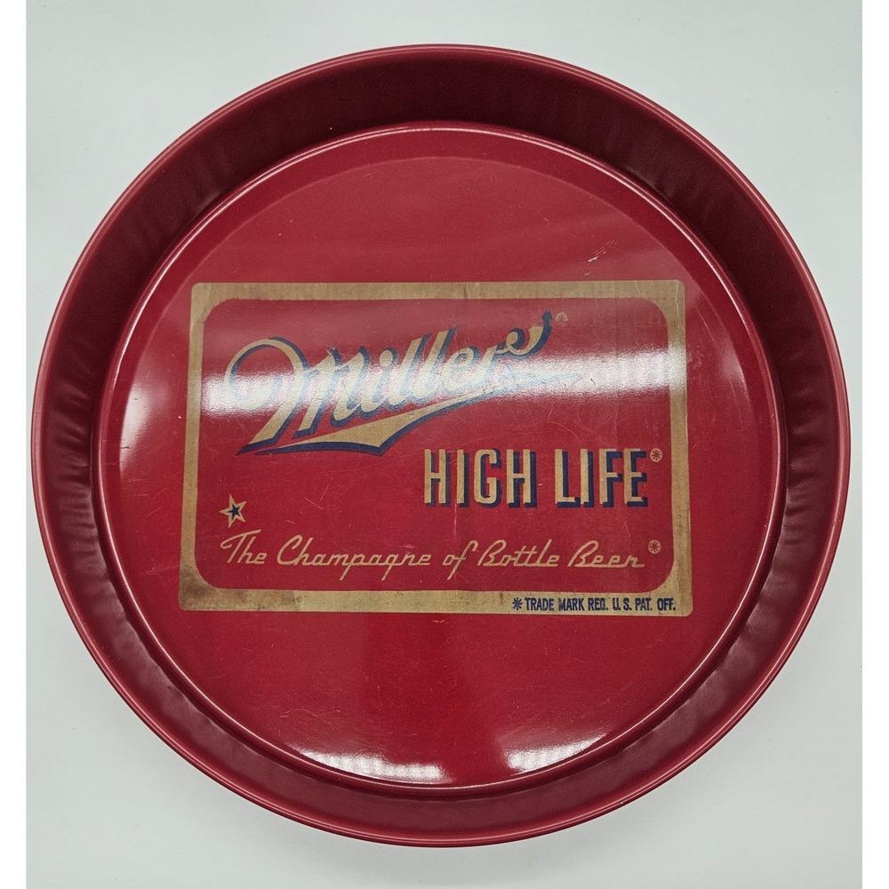 Miller High Life Beer Tray Red Vintage Metal Champagne of Bottle Beer 12 Inch